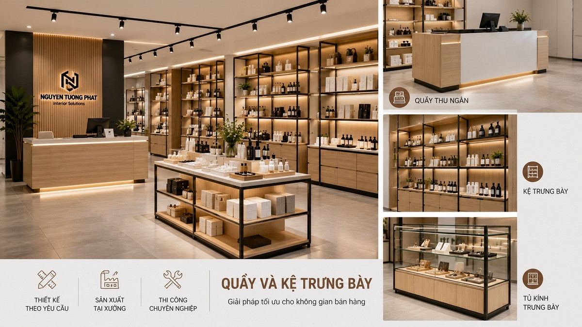 Thiết kế sản xuất quầy kệ trưng bày theo yêu cầu – Nguyên Tường Phát